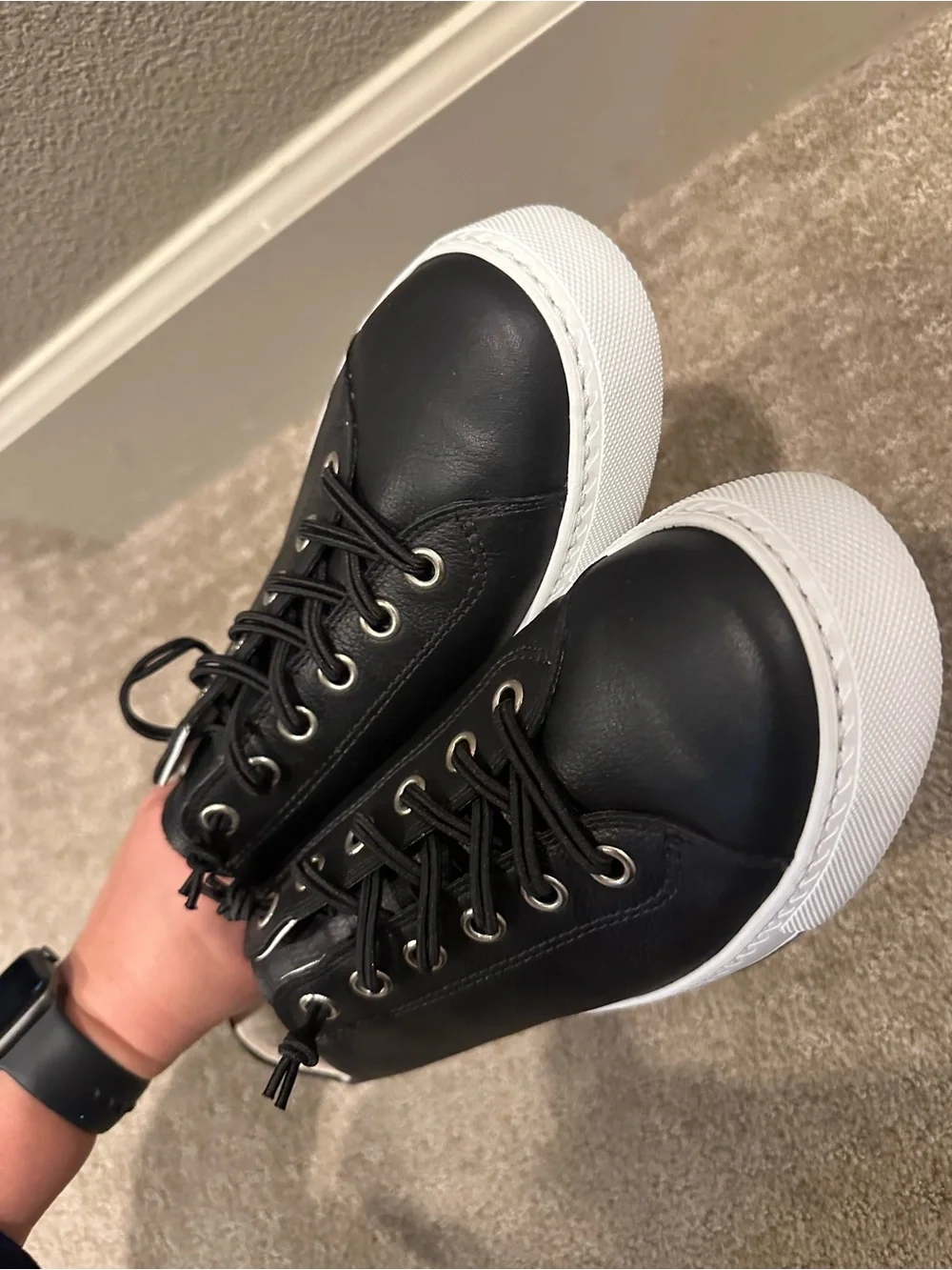 Paul Green Hadley Black Leather Low-Top Sneakers with White Sole